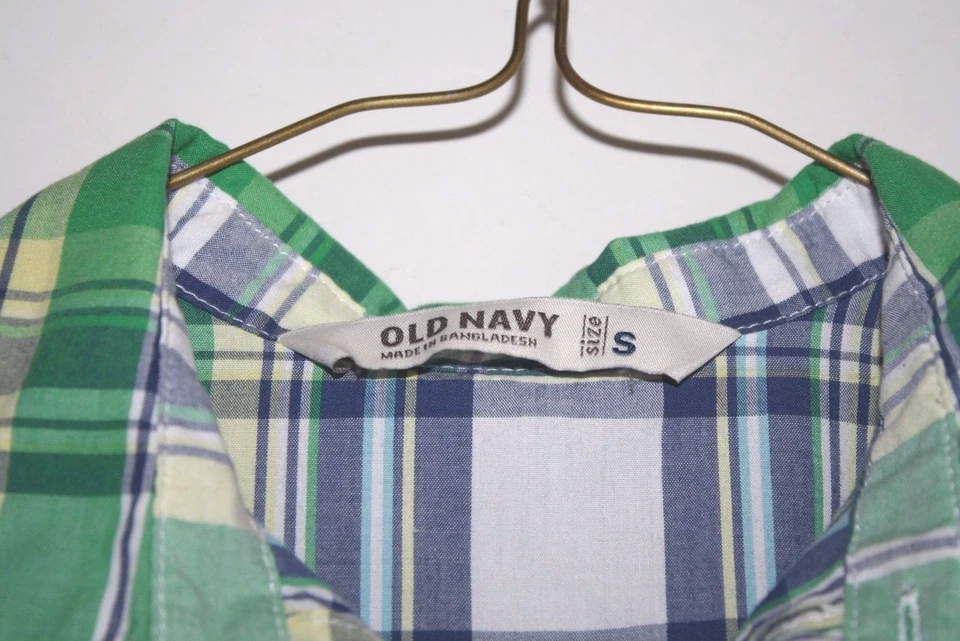 Old Navy Shirt Boys size S Blue & Green Plaid Front Button Long Sleeves -CC -9 - Image 4 of 4