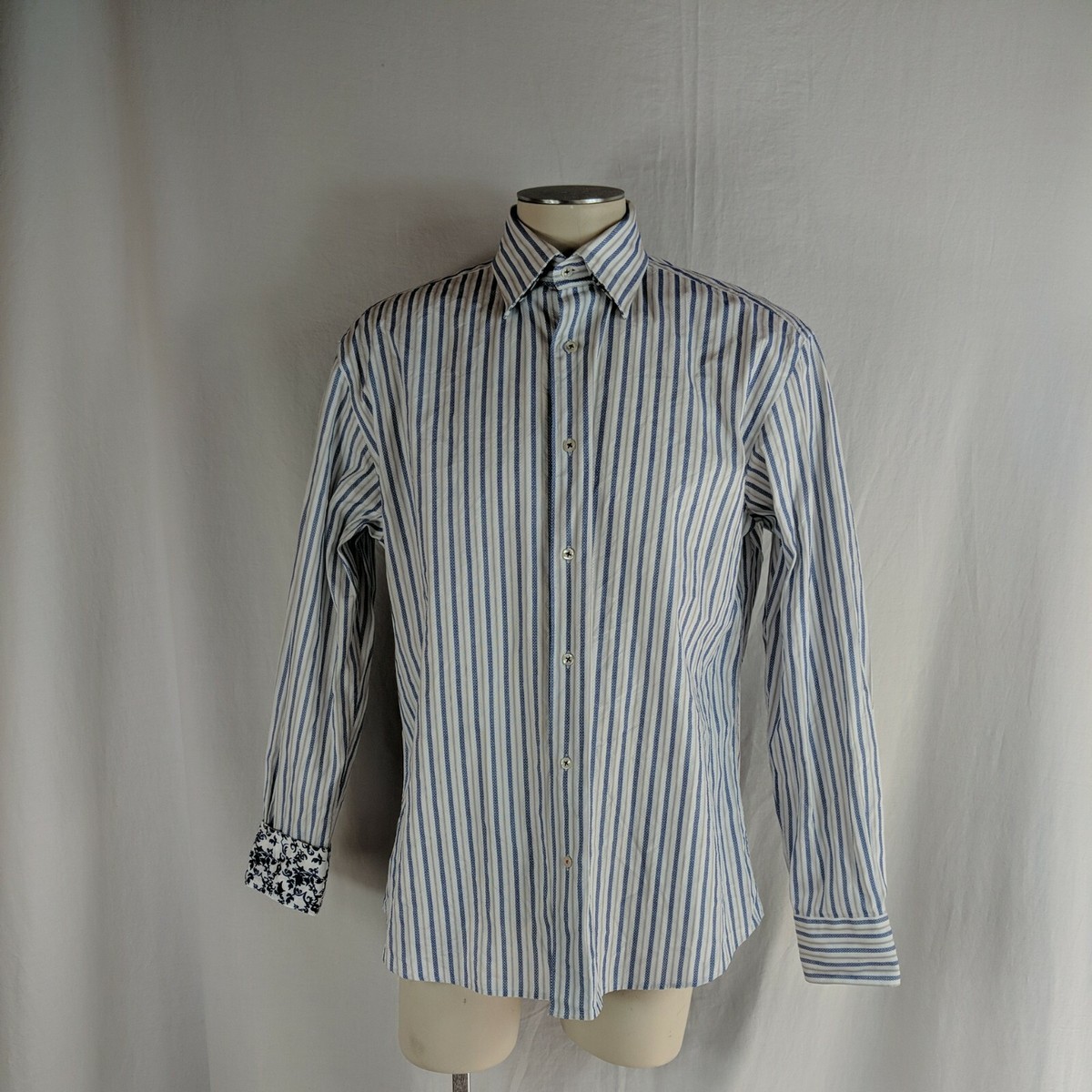 visconti dress shirts Luchiano Visconti Men's White shirt with Multi blue dot print