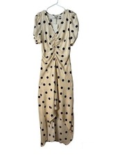 Polka Dot Hi Lo Short Sleeves Ivory Beige Maxi Dress BNWT