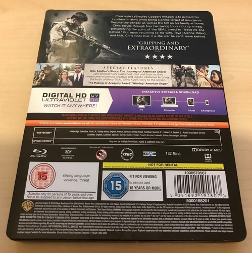 AMERICAN SNIPER, BRADLEY COOPER, LIMITED EDITION REGION FREE BLU RAY STEELBOOK - Picture 2 of 15