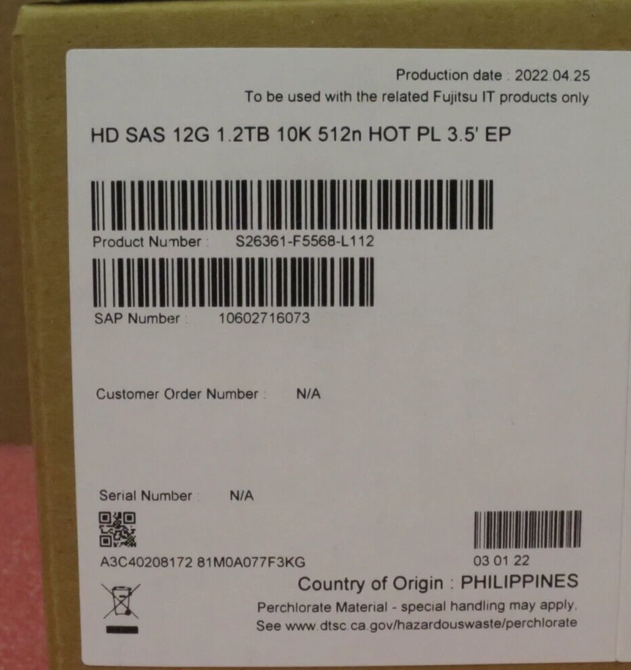 NEW Fujitsu 1.2TB 10K 3.5" SAS 12G 512N HotPlug Hard Drive HDD S26361-F5568-L112 - Image 3 of 4