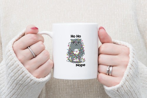 Grumpy Cat Novelty Mug Gift Coffee Cup Christmas Ho Ho Nope - Picture 4 of 6