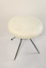 MID CENTURY MODERN COSCO ROUND STOOL BEIGE VTG CHROME LEGS 16" TALL