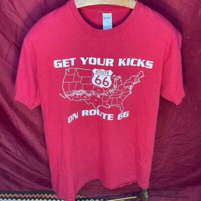 Historic Americana Get Your Kicks On Route 66 Retro Map Graphic Tee Large