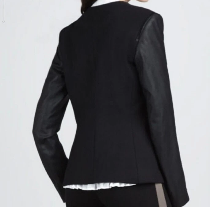 Blazer de cuero negro THEORY con detalle de cremallera nuevo sin etiquetas bolsillos delanteros abiertos S pequeño Foto 2 de 4