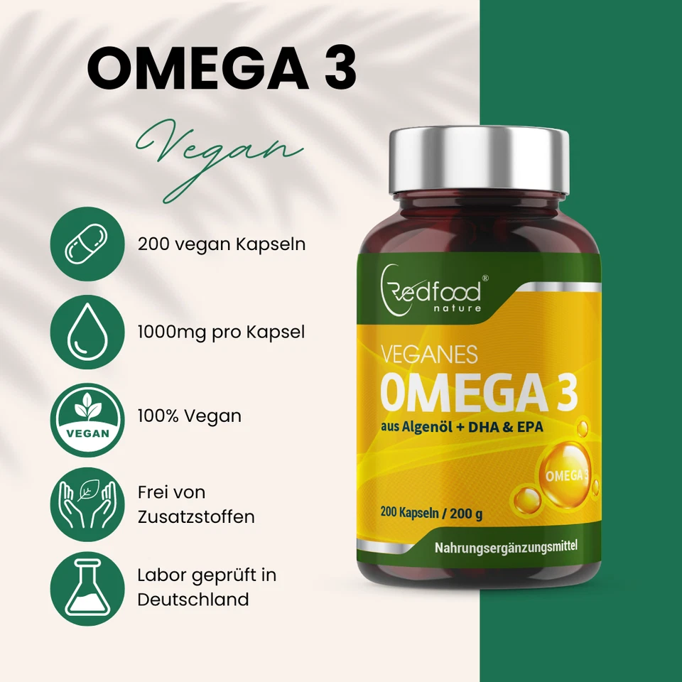 Omega 3 Kapseln aus Algenöl  - Vegan - 200 Kapseln 1000mg Algenöl DHA & EPA - Bild 3 von 4