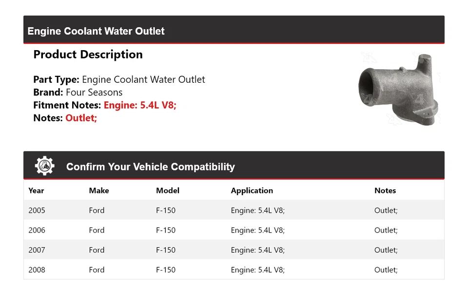 Tomada de água líquido de arrefecimento do motor Ford F-150 5.4L V8 2005-2008 4 estações 2006 2007 - Imagem 2 de 4