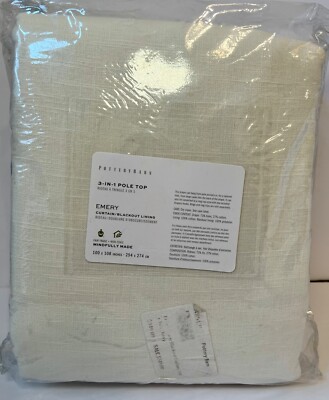 Pottery Barn Emery Linen Curtain IVORY DOUBLE WIDTH 100''x108'' BLACKOUT