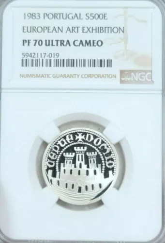 1983 PORTUGAL SILVER 500 ESCUDOS EUROPEAN ART EXHIBITION NGC PF 70 ULTRA CAMEO