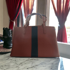 Vince Camuto vegan leather tote bag with brown and black stripe
