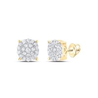 10K Gelbes Gold Echte Diamant Unisex 7Mm Cluster Runde Stecker Ohrringe 1/2 Ct