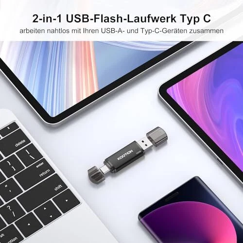 KOOTION Memoria USB de 128 GB, USB C OTG 2.0, 2 en 1, 128 G, Unidad Flash Tipo - Imagen 3 de 4