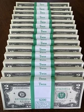 Pack of (50) NEW $2 Bills Uncirculated Consecutive Serial# Crisp Two Dollars