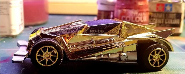 SCALEXTRIX / HOTWHEELS 50TH ANNIVERSARY SUPER CHROME GOLD SLOTCAR 1/64 - Vid -EC - image 4 of 4