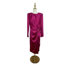 Mac Duggal Ieena 26675 Magenta Long Sleeve Satin Sheath Dress Size 10 $358