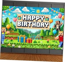 Happy Birthday Banner Boy 6x4ft Birthday Sign Village Gaming Pixel Video Game