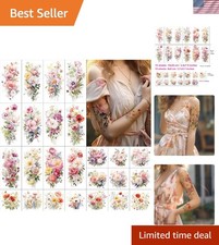 Watercolor Floral Temporary Tattoo Sleeve Kit - 25 Unique Designs for Women