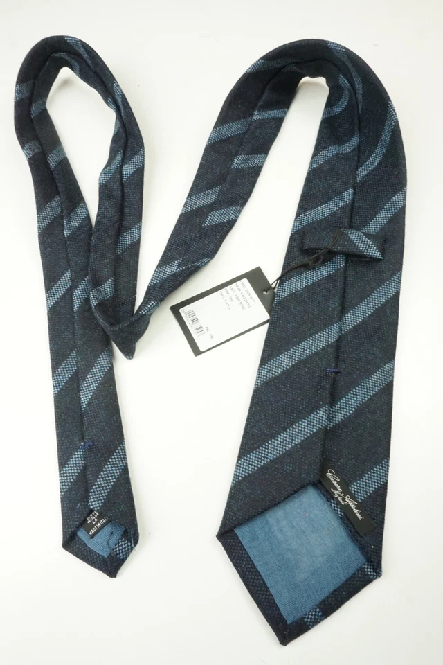 Cesare Attolini Indigo Denim Blue Striped Woen 100% Wool Tie BRAND NEW - Image 4 of 4