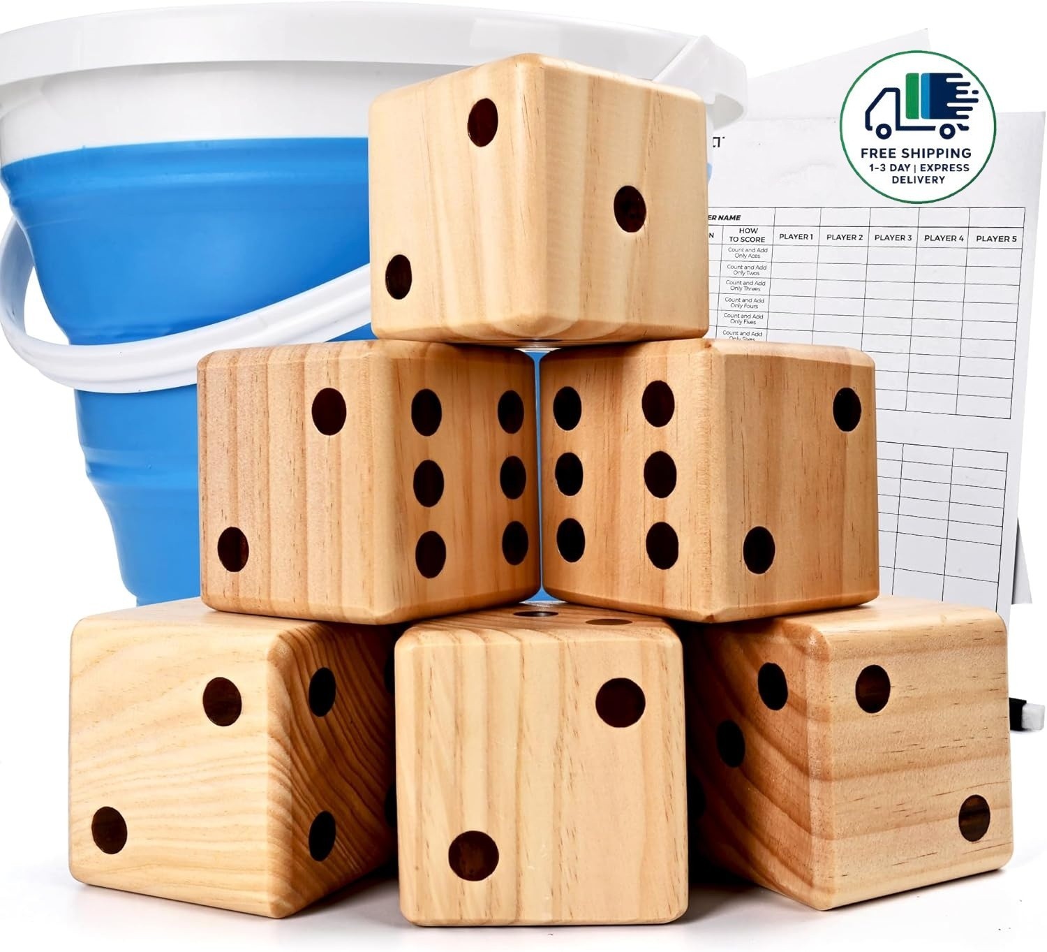 Juego de dados gigantes de madera de 8,9 cm para exteriores, barbacoa, fiestas