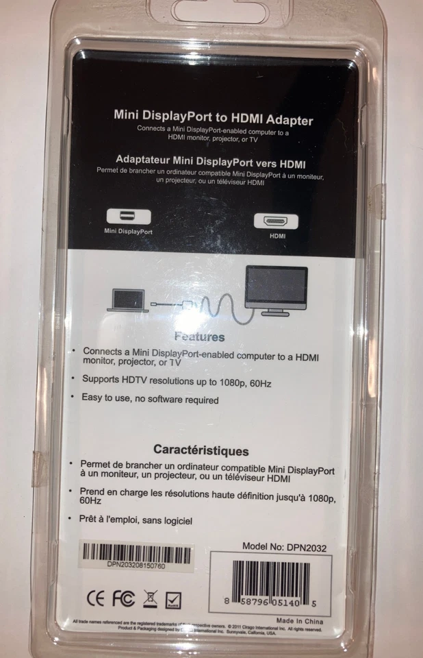 Cirago Mini Display Port to HDMI Adapter Cable For Laptop Desktop PC - FREE SHIP - Image 2 of 4