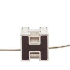 Hermes Cage De Ash H Cube Necklace Silver Purple Metal Enamel Ladies Used