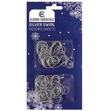 Swirl Hooks - Silver Decorative Ornament Hangers Metal Wire Hanging Hooks 40 ct