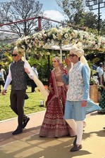 Manyavar Kurta Pajama Vest Set - Indian Wedding - Light Blue Floral - Mens XL