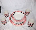 Vtg. 1996 Gibson Coca-Cola 12pc Dinnerware Set NOS NEW Checkered Diner Pattern.