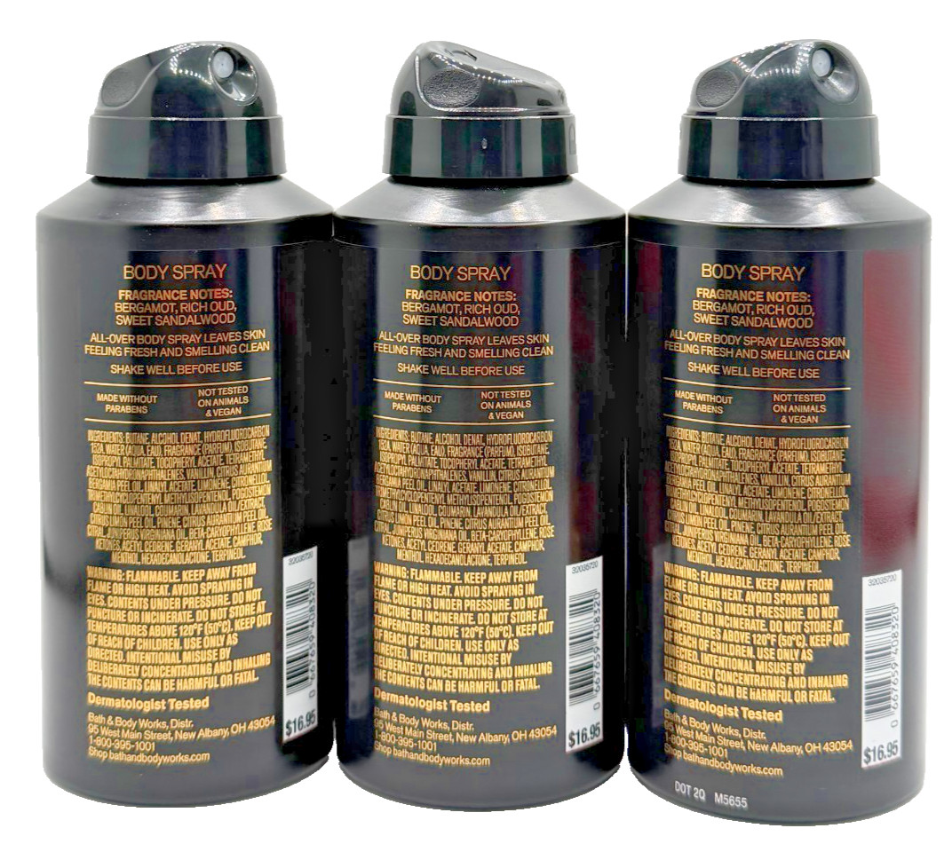 Bath & Body Works Lot of 3 Cans Adrenaline Men's Body Spray Cologne 3.7 oz
