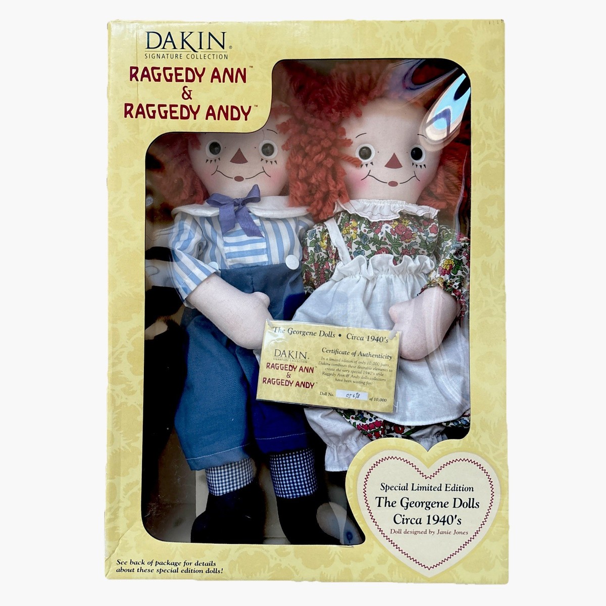 DAKIN Raggedy Ann & Andy The Georgene Dolls 1940s COA New In Box