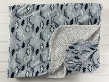 CHICK PEA Plush Baby Blanket Lovey Blue Dinosaur Print Sherpa
