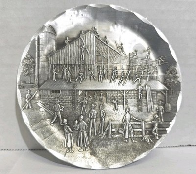 Wendell August Forge  Amish Barn Raising  coaster/accent plate 4 1/2''