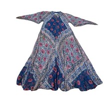 VTG 60-70  s ADINI Indian Sheer Cotton Gauze Lurex Caftan Maxi Dress Hippie Boho