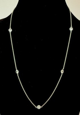 Vintage JCM Sterling Silver High-Brilliance Bezel-Set CZ  Station Necklace 18 