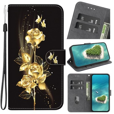 Golden Butterfly Rose Wallet Case For OPPO Infinix Flip Stand Cover Luxury Girls