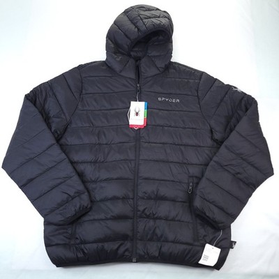 Spyder Packable Puffer Jacket Mens Large Black Hooded Style HydroWEB ProWEB