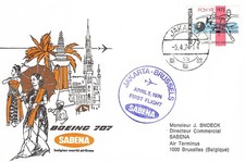 SA28k Indonesia, Jakarta 1974 to Brussels, Belgium, 1st flight, Sabena, cover