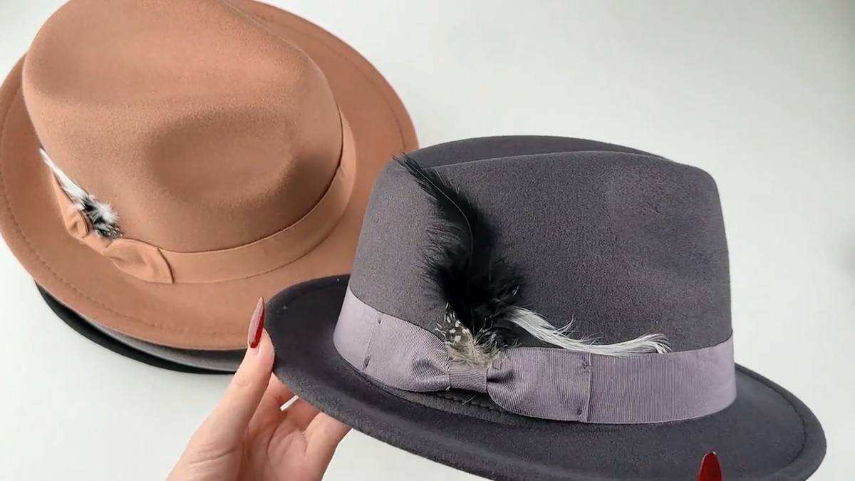 Classic Fedora Hats for Men Women Short Brim Felt Feather Hat
