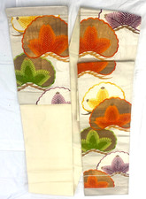 Japanese Vintage Kimono Fukuro Obi Silk Silve Traditional Embroidery 171 x 11 in