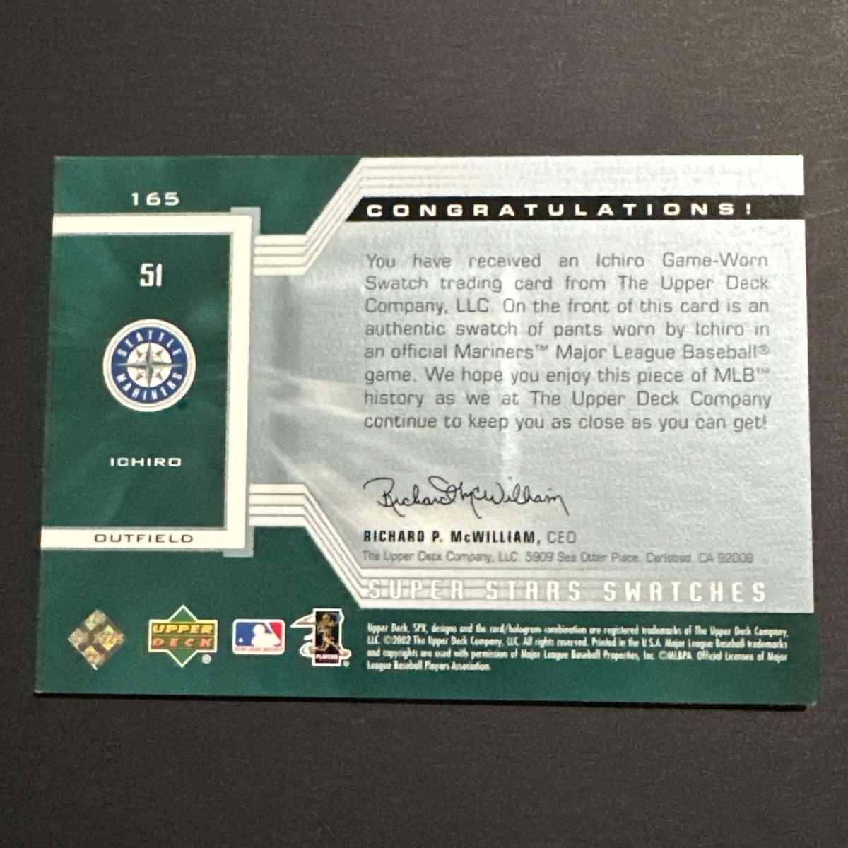 2002 SPx Super Stars Swatches Ichiro Silver Game Worn Jersey