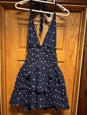 LoveShackFancy Deanna Star Print Cotton Halter Mini Dress - NAVY NIGHTFALL Large