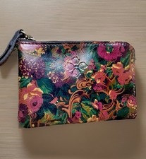 EUC PATRICIA NASH MULTI BROWN GREEN DARK FUCHSIA FLORAL LEATHER SMALL WRISTLET