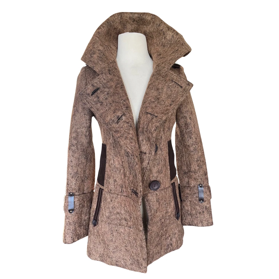 RARO Abrigo de Lana y Mohair Mackage; Impresionante Doble Pecho, Detalles de Cuero Talla XS Foto 3 de 4