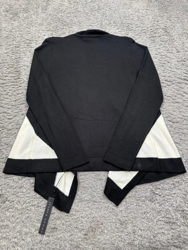 Ivanka Trump 毛衣女式小号黑色几何垂褶瀑布开衫全新带标签 — 第 2/4 张图片