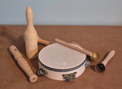 Wood Percussion Set Kids Tamborine/Drum Flute Bells Maracas Tone Block