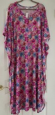 1X/2X/3X New Blue Pink White Red Print Kaftan Knit Beach Cover Dress Nightgown