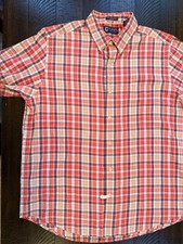 Chaps Ralph Lauren Shirt Men's Dress Short Sleeve Button Down Coral Large Easter