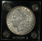 1921-S MORGAN SILVER DOLLAR LUSTROUS AU+ "MORGAN $" CAPITAL PLASTICS HOLDER