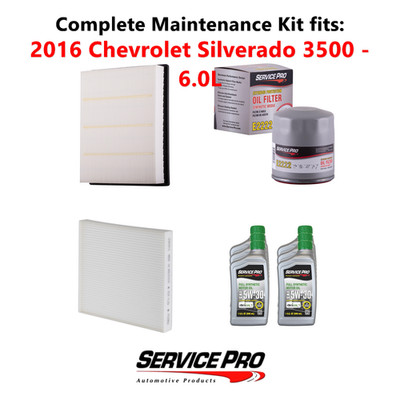 2016 Chevrolet Silverado 3500 6.0L Complete Oil, Air & Cabin Filter Kit (5W-30)