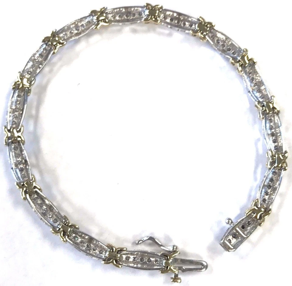 10 Karat Yellow & White Gold 1.5 CT Diamond X Style Tennis Bracelet 7.5" B124 - Image 4 of 4